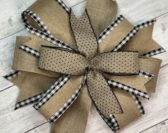 Farmhouse Wreath Bow, Farmhouse Bows for Wreaths, Farmhouse Swag Bow, Farmhouse Lantern Bow, Farmhouse Decoration, Wreath Embellishment