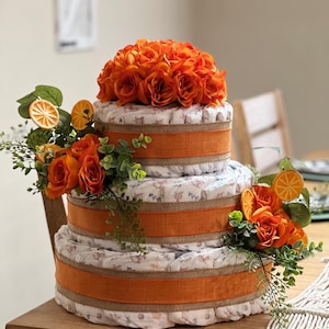 Diaper Cake Decorations Only – Orange, Blue, Pink, Yellow, Cream Rose Floral Kit – Baby Shower DIY Topper Set – Rustic Cake Embellishments