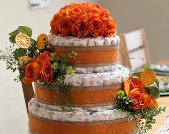 Diaper Cake Decorations Only – Orange, Blue, Pink, Yellow, Cream Rose Floral Kit – Baby Shower DIY Topper Set – Rustic Cake Embellishments