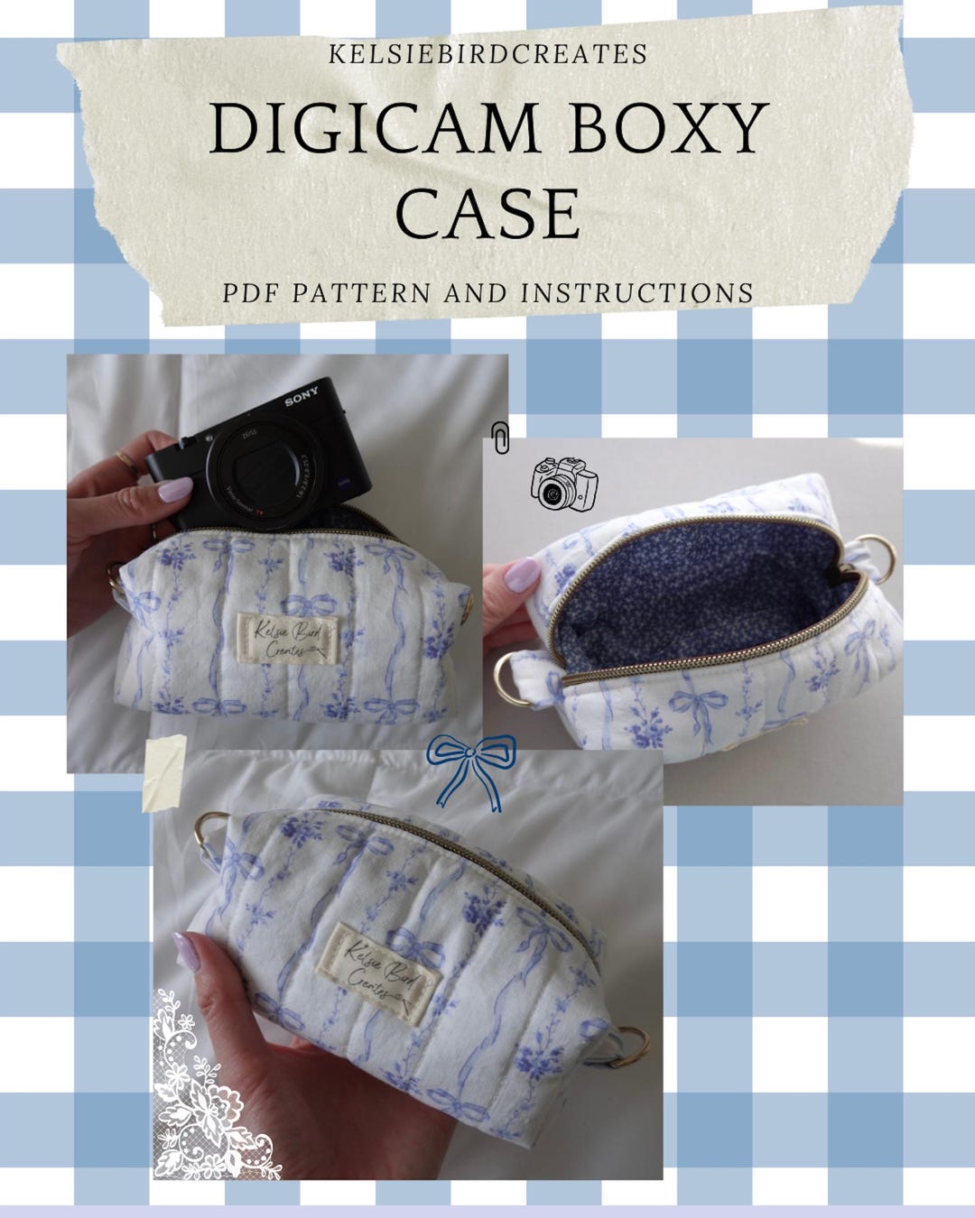 Digital Camera Case; Boxy, Quilted - PDF Downloadable Printable Sewing ...