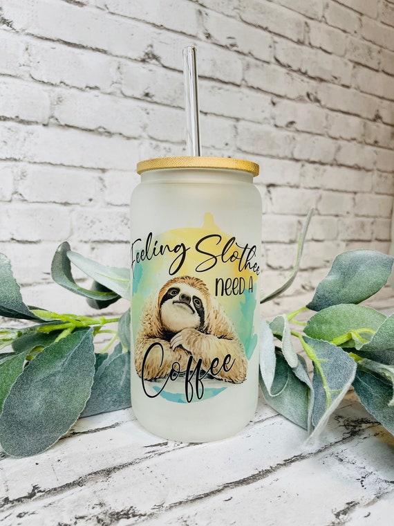 Sloth Iced Coffee Glass Libbey Can Glass Beer Can Glass 