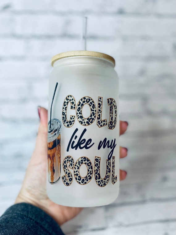 Frosted Iced Coffee Can With Lid and Straw Beer Can Glass 