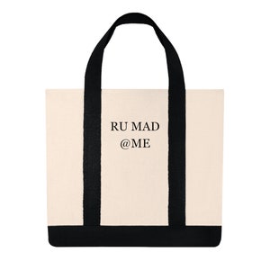 RU MAD @ME Canvas Embroidered Tote, Are you mad at me tote bag, funny tote bag, large tote bag, Fun tote bag, Gifts for her, Anxiety Bag,