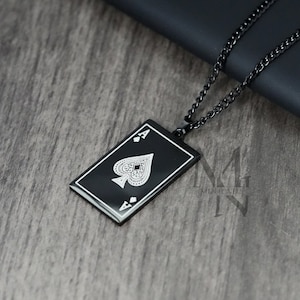 Pendentif as de pique noir, collier en acier inoxydable, chaîne noire pour homme, bijoux minimalistes pour homme, cadeau pour lui