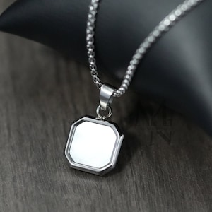 Silver Pearl Necklace Chain Pendants, Mens Necklace Pendants, Mother of Pearl stone Jewellery, Personalised Jewellery, Square Pearl Necklace