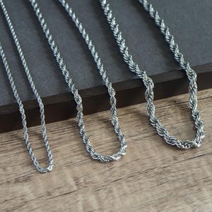 Rope Chain Necklace Silver, Chain Mens Silver Rope 3mm 5mm 7mm 45cm to 60cm, Mens Stainless Steel Chain Mens Jewellery, Gift for Him