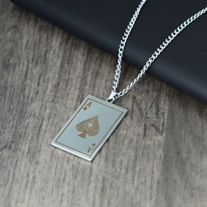 Pendentif as de pique en argent, collier en acier inoxydable, chaîne en argent pour homme, bijoux minimalistes pour homme, cadeau pour lui