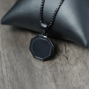 Black Onyx Octagon Necklace Chain Pendant, Mens Necklace Pendants, Black Onyx stone Jewellery, Personalised Jewellery, Hexagon Onyx Necklace