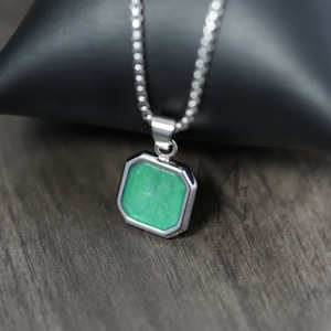 Zilveren jade ketting kettinghangers, heren ketting hangers, jade stenen sieraden, gepersonaliseerde sieraden, vierkante jade ketting