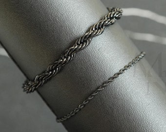 Black Rope Chain Bracelet Men, Mens Black Thin Bracelet Link, Stainless Steel Bracelet, Men's Chain Bracelet Jewelery, Gift for Him