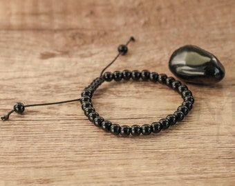 6mm Onyx Bead Bracelet, Adjustable Mens Bracelet, Simple Black Bead Bracelet, Onyx Jewellery, Gift for Him, Boyfriend, Dad