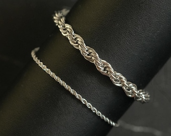 Silver Rope Chain Bracelet Men, Mens Silver Thin Bracelet Link, Stainless Steel Bracelet, Men's Chain Bracelet Jewelery, Gift for Him