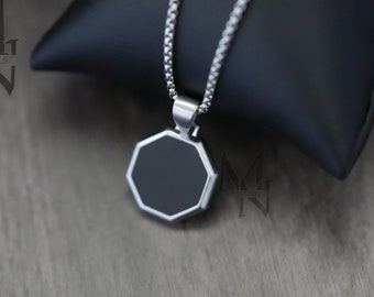 Silver Onyx Octagon Necklace Chain Pendant, Mens Necklace Pendants, Black  Onyx stone Jewellery, Personalised Jewelery, Hexagon Onyx Necklace
