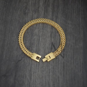 Gold Foxtail Bracelet, Stainless Steel Bracelet, Men's Chain Bracelet, Minimalist Men's Personalised Jewellery, Gift for Him