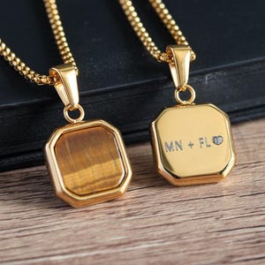 Personalised Tigers Eye Necklace Gold Chain Pendants, Mens Necklace Pendants, Personalised Jewellery, Custom Gift for Boyfriend Brother Dad