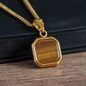 Tigers Eye Necklace Gold Chain Pendants, Mens Necklace Pendants, Tigers Eye stone Jewellery, Personalised Jewellery, Gift for Him Her