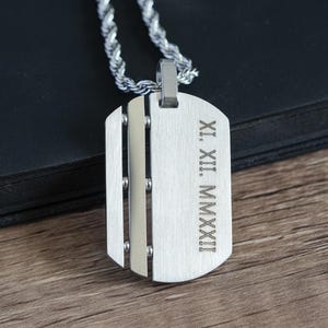 Personalised Dog Tag Necklace, Custom Engraved Dog Tag Necklace, Custom Name Date Mens Silver Pendants, Personalised Jewellery, Gift for Him