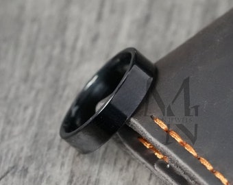Simple Black Stainless Steel Ring, Personalised Engraved Ring 6mm Band, Minimalist Mens Jewellery, Unisex Everyday Ring, Gift for Him & Her