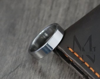 Simple Silver Stainless Steel Ring, Personalised Engraved Ring 6mm Band, Minimalist Mens Jewellery, Unisex Everyday Ring, Gift for Him & Her