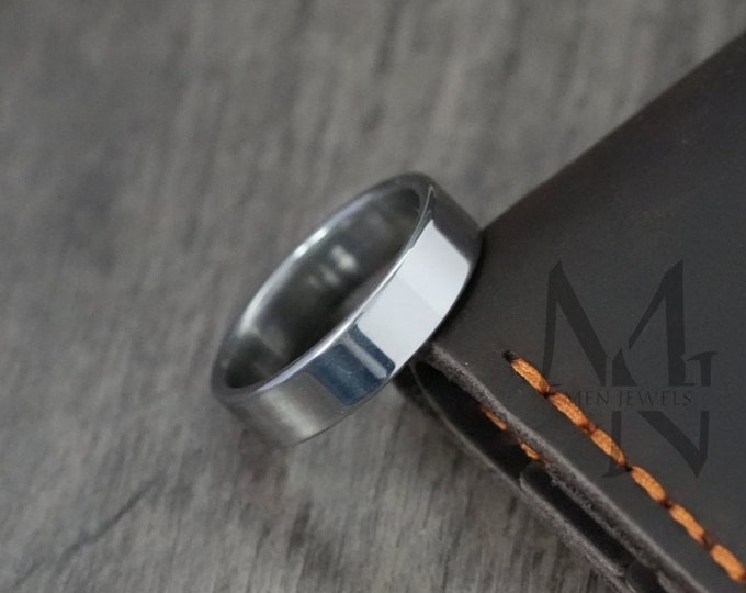 Simple Silver Stainless Steel Ring, Personalised Engraved Ring 6mm Band, Minimalist Mens Jewellery, Unisex Everyday Ring, Gift for Him & Her