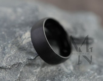 Black Titanium Band, Personalised Engraved Ring, Brushed Dome Minimalist Ring, Mens Minimalist Jewellery, Wedding Anniversary, Gift for Him