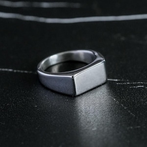 Zilveren rechthoekige zegelring, zilveren zegelring voor mannen, roestvrijstalen ring, gepersonaliseerde zegelring, eenvoudige herenring, cadeau voor hem