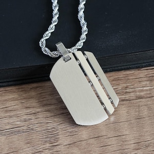 Silver Dog Tag Necklace Chain Pendants, Custom Engraved Dog Tag Necklace, Mens Silver Pendants, Personalised Jewellery, Gift for Him