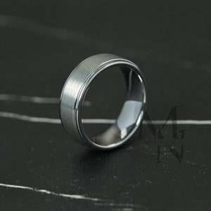 Zilveren geborstelde wolfraamband, ring van wolfraamcarbide, gepersonaliseerde ringgravure, 8 mm jubileum en bruiloft, heren en dames, cadeau voor hem