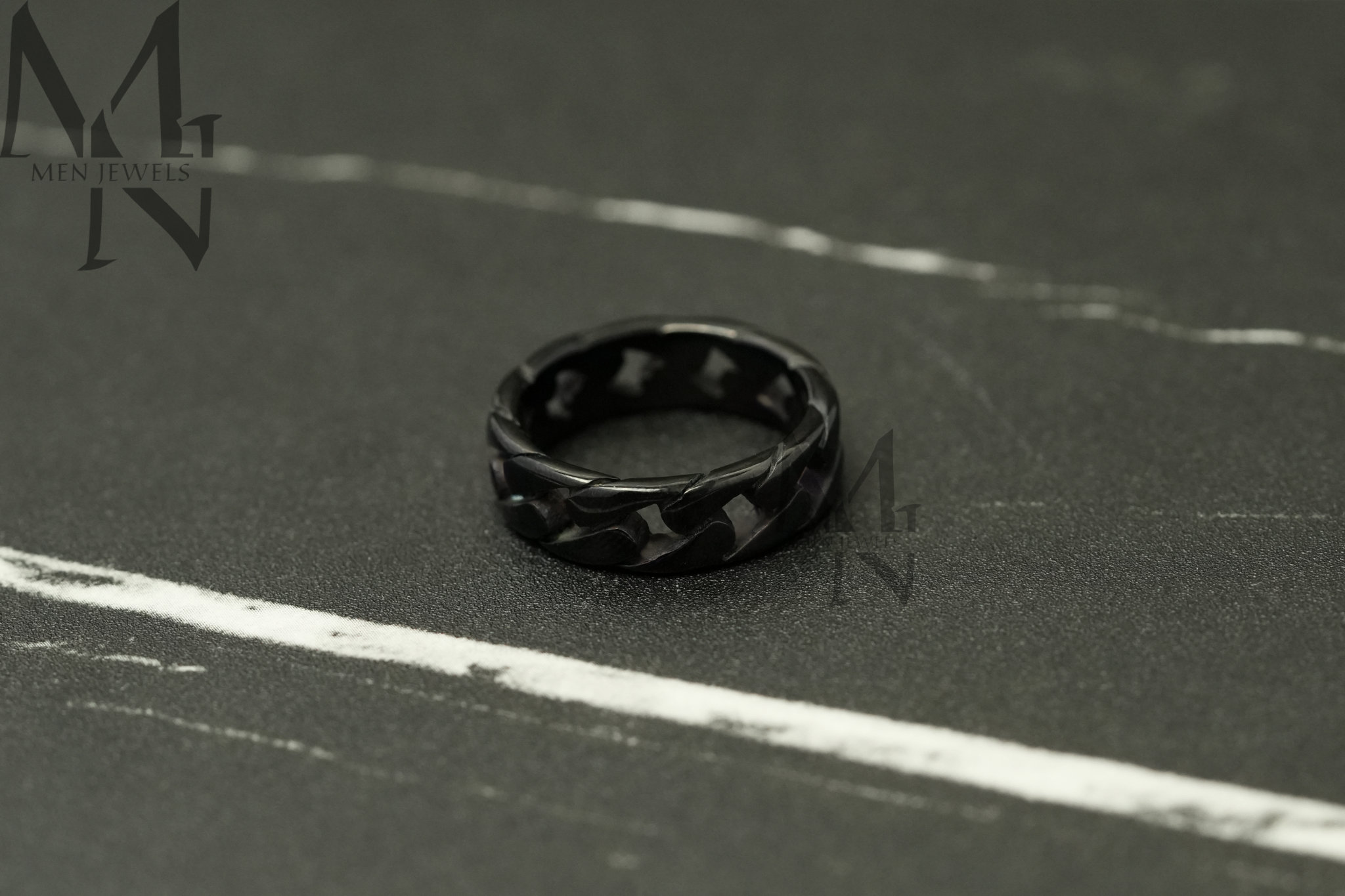 Black Chain Ring, 6mm Curb Chain Ring, Mens Stainless Steel Band ...