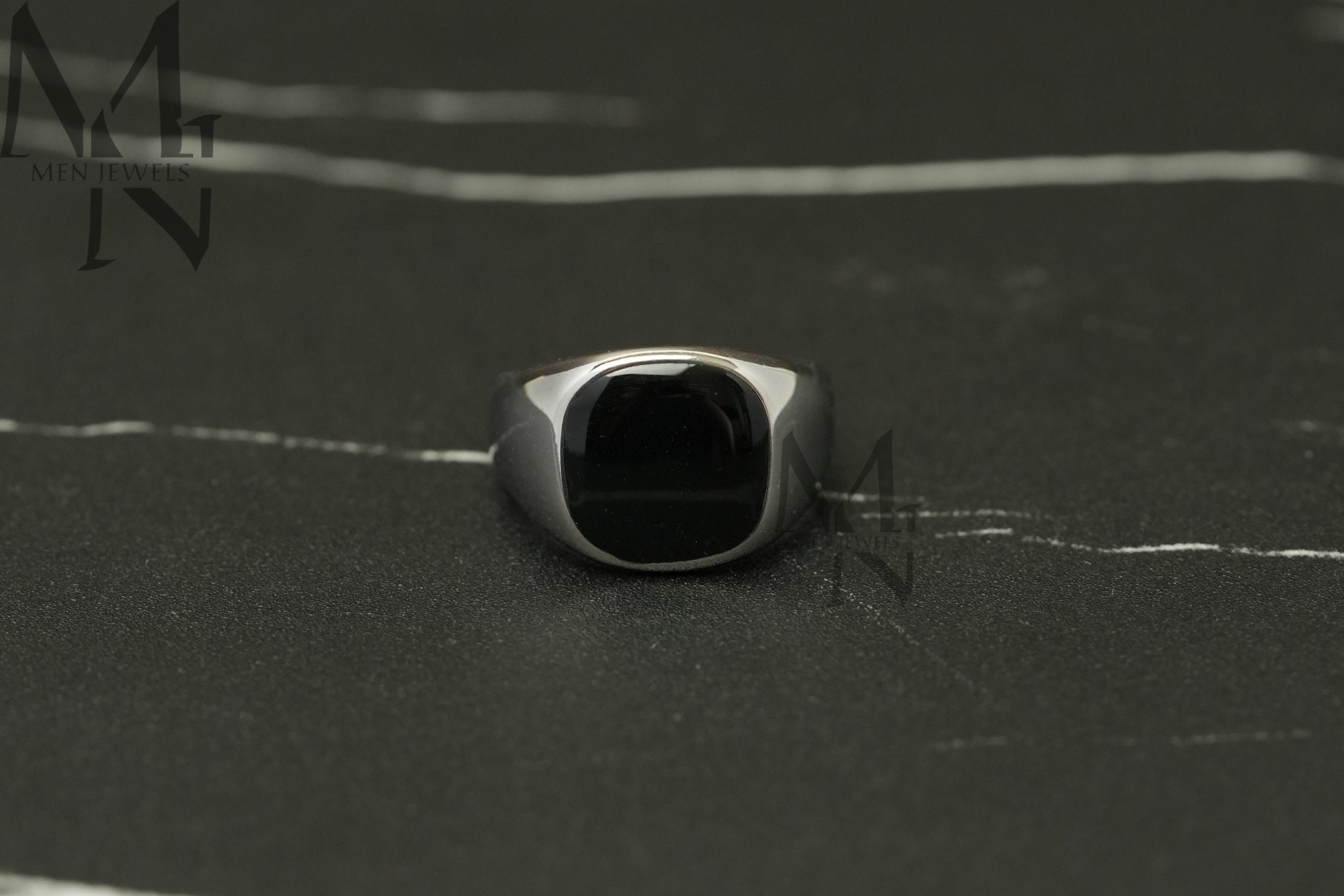 Silver Onyx Signet Ring, Silver Signet Ring for Men, Stainless Steel Ring, Black Onyx Ring, Minimalist Men's Ring, Gift for Him