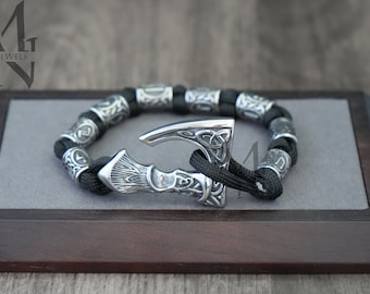 Viking Axe Bracelet, Men's Bracelet, Silver and Black Bracelet, Stainless  Steel Bracelet, Viking Jewellery, Gift for Him
