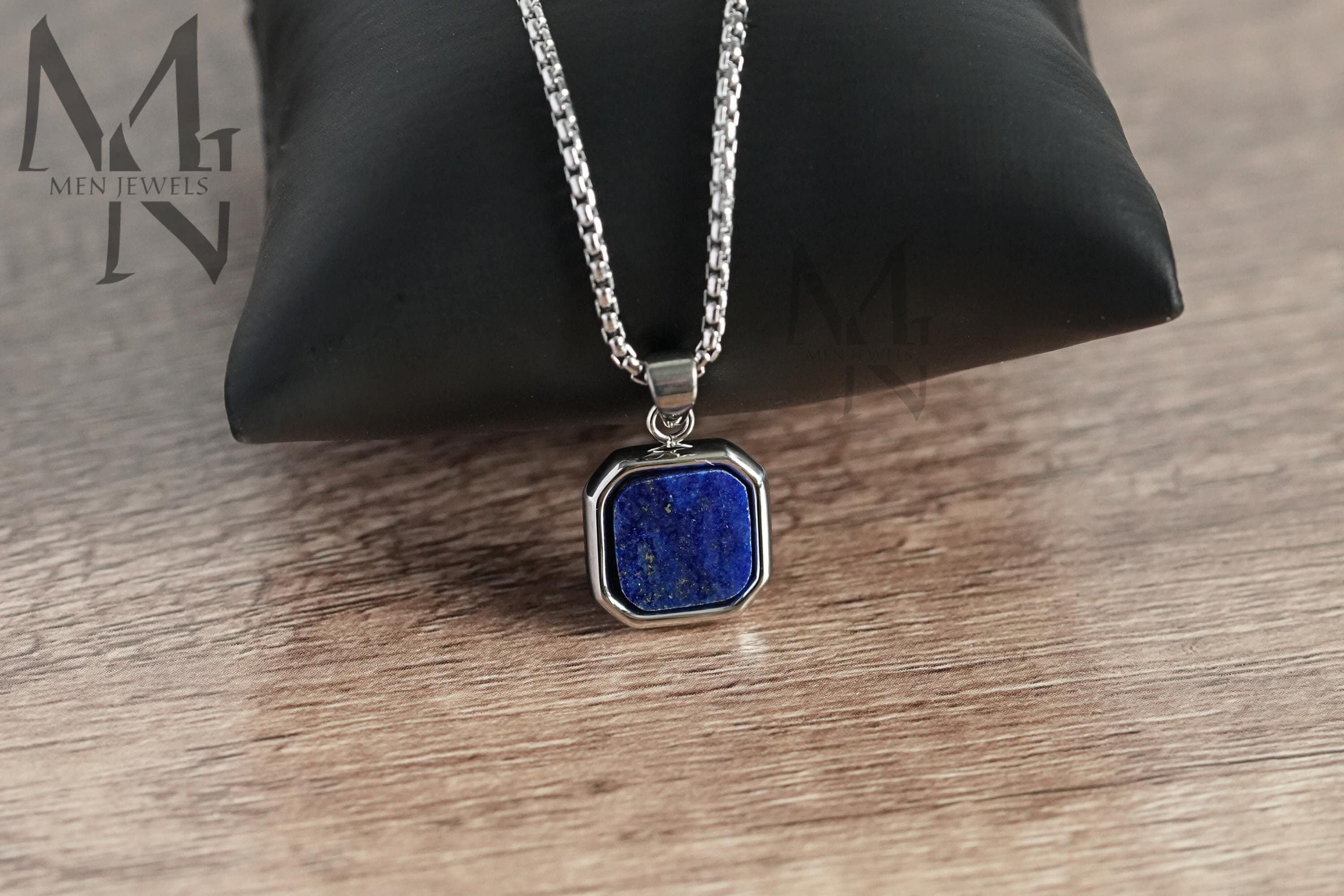 Silber Lapis Halskette Kette Anhänger, Herren Halskette Anhänger, Lapis Stein Schmuck, personalisierte Schmuck, Platz Blau Halskette
