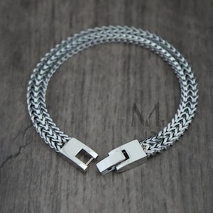 Zilveren vossenstaartarmband, roestvrijstalen armband, herenkettingarmband, minimalistische gepersonaliseerde herensieraden, cadeau voor hem