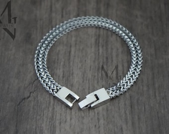 Silver Foxtail Bracelet, Stainless Steel Bracelet, Men's Chain Bracelet, Minimalist Men's Personalised Jewellery, Gift for Him