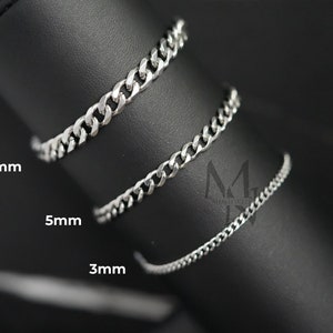 Adjustable Silver Cuban Bracelet, Curb Chain Silver Bracelet, Stainless Steel Bracelet, Men&#39;s Chain Bracelet, Gift for Him