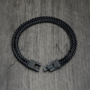 Zwarte vossenstaartarmband, roestvrijstalen armband, herenkettingarmband, minimalistische gepersonaliseerde herensieraden, cadeau voor hem