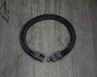 Black Foxtail Bracelet, Stainless Steel Bracelet, Men's Chain Bracelet, Minimalist Men's Personalised Jewellery, Gift for Him
