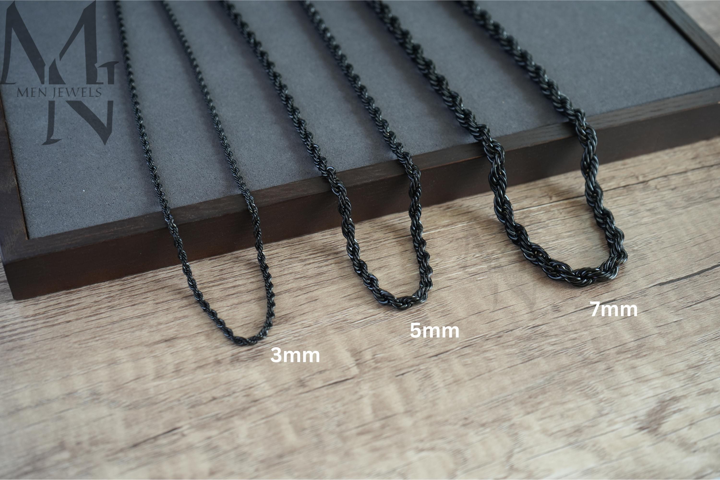 Rope Chain Necklace Black, Chain Mens Black Rope 3mm 5mm 7mm 45cm to ...