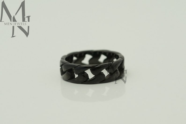 Black Chain Ring, 6mm Curb Chain Ring, Mens Stainless Steel Band ...
