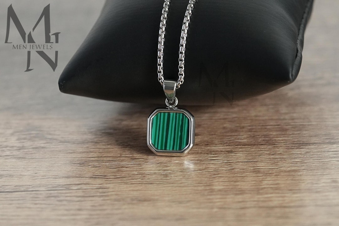 Silver Malachite Necklace Chain Pendants, Mens Necklace Pendants, Green ...