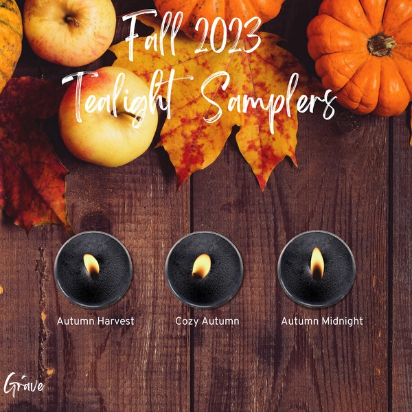 Handmade Candle: Fall 2023 Tealight Trio Sampler, Cozy, Autumn, Pumpkin, Apple, Fall, Autumn candles, Black candles, Gothic