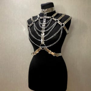 Silver harness for woman, Accessory for Burningman, Mirror harness for festival, Festival costume, Cosplay outfit, Clubwear , Rave outfit