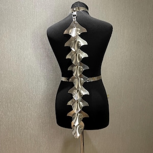 Mirror silver accessory spine, Silver harness spine for a festival, Metallic dragon spine