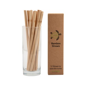 12 Bamboo Straws | Reusable & Eco-Friendly Drinking Straws | Plastic-Free with Coconut Fiber Brush | Save the Turtles
