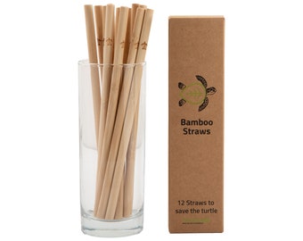 12 Bamboo Straws | Reusable & Eco-Friendly Drinking Straws | Plastic-Free with Coconut Fiber Brush | Save the Turtles