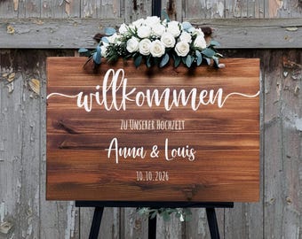 Willkommensschild Hochzeit aus Holz, Hochzeitsschild personalisiert mit Namen, Holzschild Hochzeit Schild