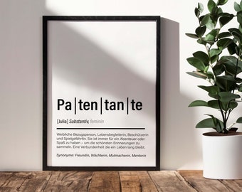 Patentante Geschenk personalisiert Definition Pateneltern Poster