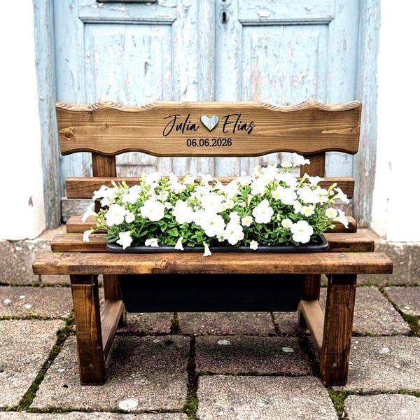 Flower bench with engraving, wedding gift, personalized wedding gift