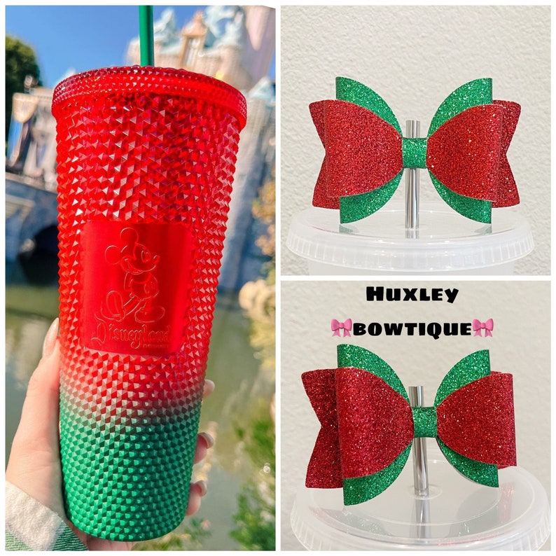 Starbucks Dec 2022 Disney Christmas Holiday Winter Glitter Bow Straw