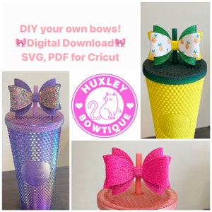 Bow Straw Topper SVG PDF Template-starbucks bow studded tumbler bow template, starbucks june 2022 purple oil slick template, graduation gift